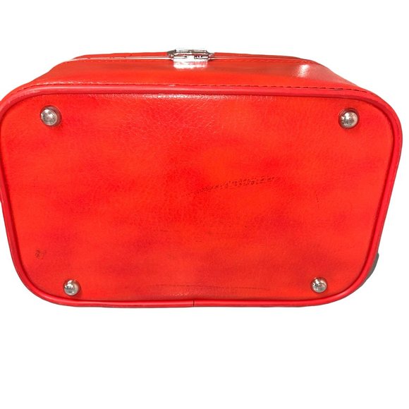 Amelia Earhart Train Case Luggage Orange Vinyl Vintage Handle Metal Hardware - Picture 5 of 12